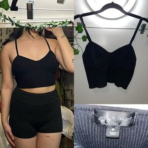 Black Ribbed Crop Top and Shorts Set